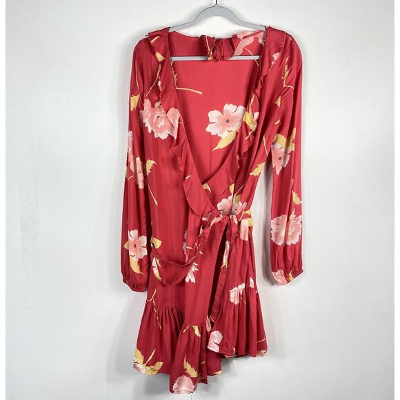 Billabong Size Medium Floral Print Ruff Girl Club Wrap Dress Red - Picture 5 of 8